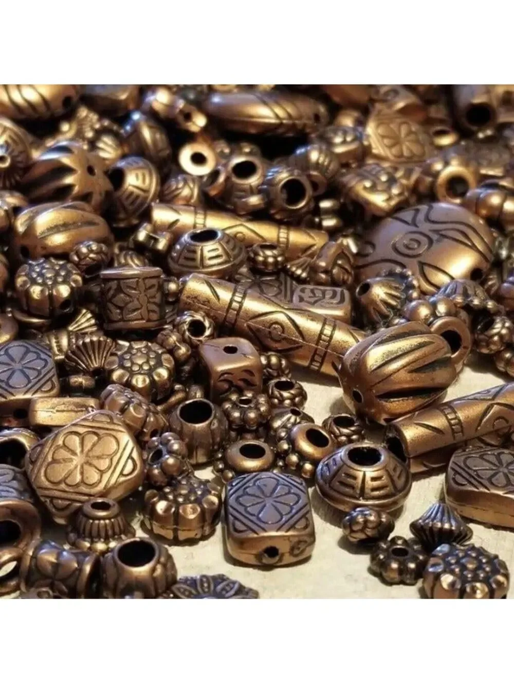 100 Carved Copper Acrylic Beads Mix